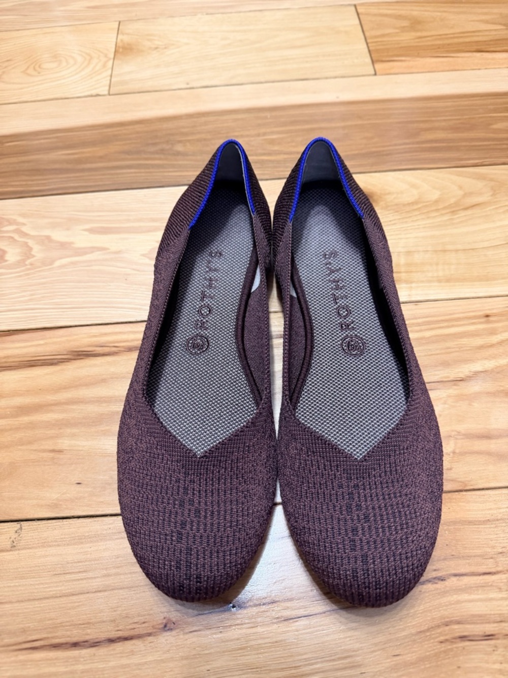 Maroon Knit Ballet Flats The Daily Flat with Blue Trim Women's Slip-On 10.5
